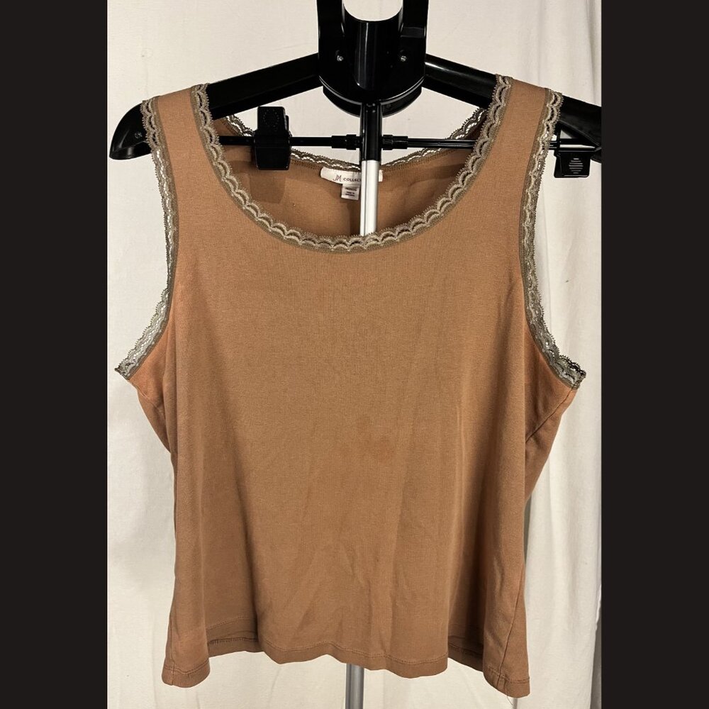 JM Collection Women’s Brown Tank Top Size L Sleeveless Stretch Casual Blouse